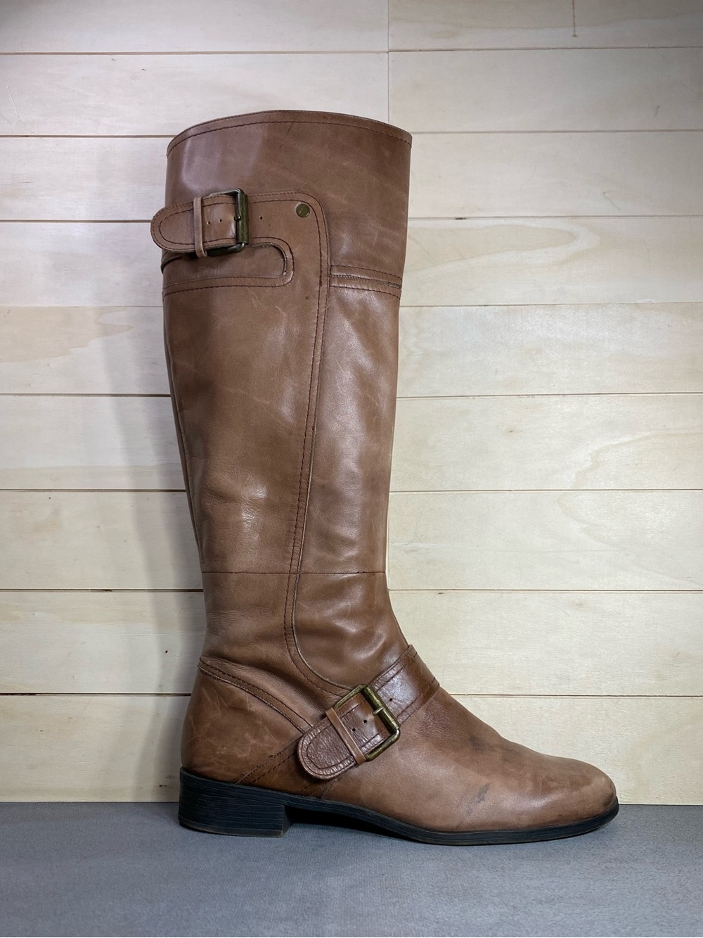 Nine West Vermillion Riding Boots Women's Size 8.5 M Shoes Brown Leather Zip